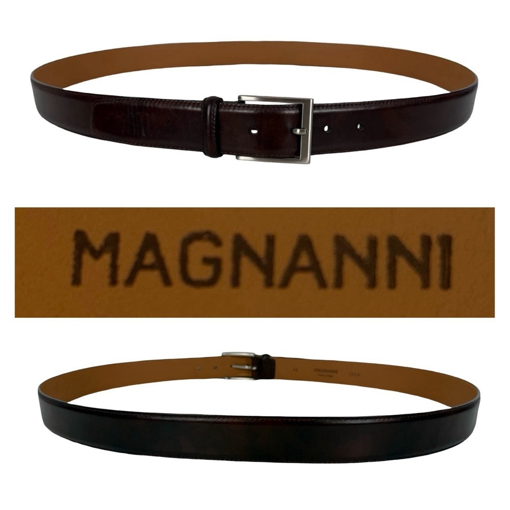 Magnanni 1559 Mens Belt Brown Leather Silver Buckle Size 46 Casual Patina
